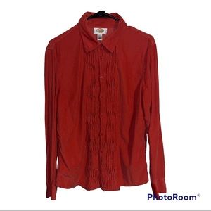 Vintage Talbots Burnt Orange Corduroy Button Up Shirt Pleated Fall Women’s Large